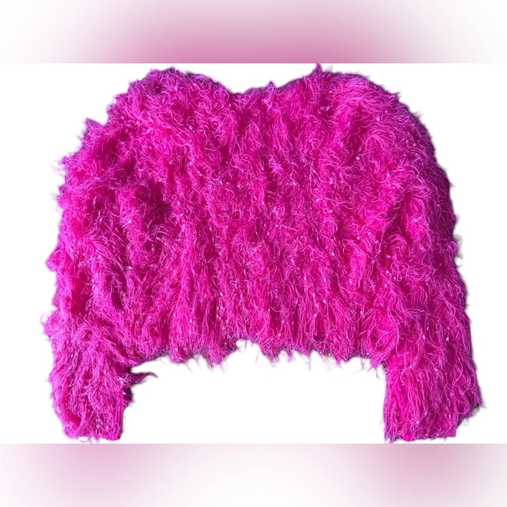 NWT Women’s Davi & Dani Vibrant Pink Eyelash Sweater in Size Large. - Picture 3 of 10